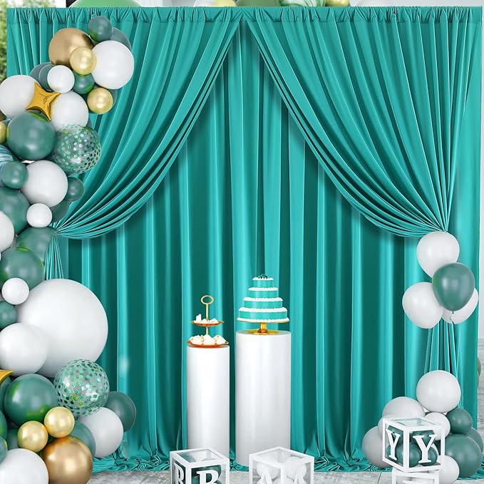 10 ft x 40 ft WWrinkle Free Turquoise Backdrop Curtain for Parties, Thick Polyester Teal Photo Backdrop Drapes,8 Panels 5ft x 10ft for Baby Shower Wedding Engagement Birthday Mermaid Party