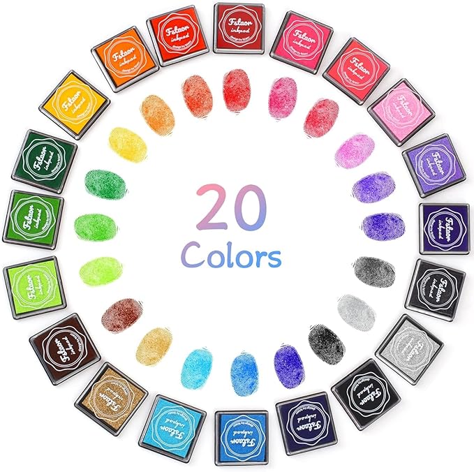 MOYBMG 20 Colors Washable Ink Pads for Kids Rubber Stamps, Fingerprint Crafts Stamp Pad for Kids, Paper, Scrapbook, Fabric, Wood (Pack of 20)