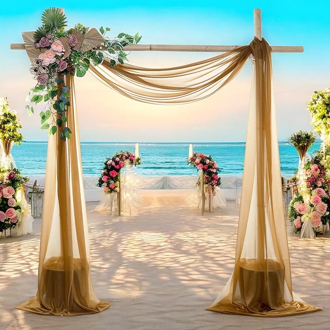 MDS Halloween Chiffon Draping Fabric - 1 Panel, 30" Wide x 100ft Long - Sheer Spooky Arbor & Canopy Drapery for Haunted House Backdrops, Party Ceilings, DIY Costumes & Themed Events - Mocha