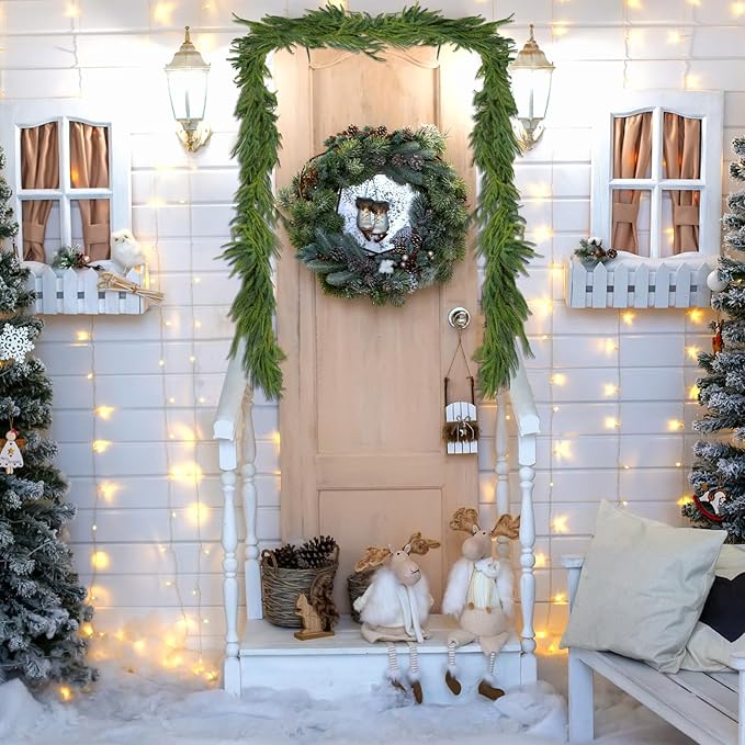 2 Pcs Christmas Decorations Artificial Norfolk Pine Garlands, 6 FT Dense Real Touch Winter Pine Garland Ornament, Green Greenery Garland for Table, Mantle, Wall, Indoor, Outdoor Christmas Decor