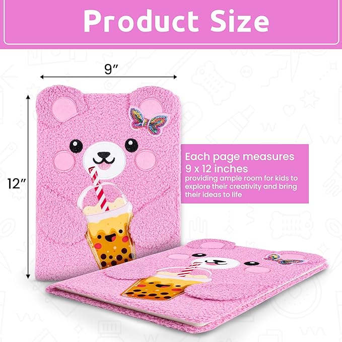 VOTUM Fuzzy Sketch Book: Personalized Artist Sketchbook: Sketching, Drawing and Creative Doodling. Notebook and Sketchbook to Draw and Journal (Pink Bear)