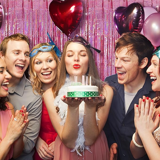 Tinsel Curtain Party Backdrop Pink Birthday Decorations 5 Packs Glitter Foil Fringe Curtain Party Decor Streamers Photo Booth for Birthday Christmas Wedding Halloween Graduation Decorations