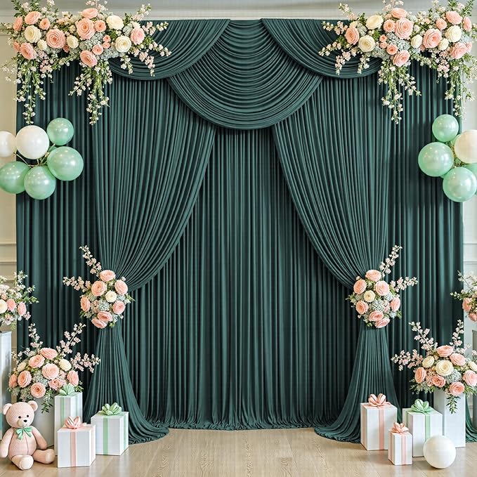 20ft x 12ft Emerald Green Backdrop Curtains Wrinkle Free Backdrop Curtain for Wedding Parties Fabric Backdrops Drapes Back Drop Cloth Bridal Shower Stage Curtains Wedding Decorations for Reception