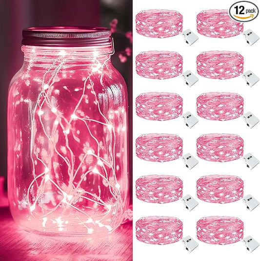 kolpop 12 Pack LED Fairy Lights Battery Operated, Mini Twinkle String Lights Battery Powered Waterproof for Christmas Mason Jars Party,Pink