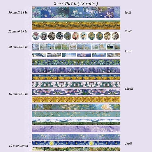 18 Rolls Washi Tape Set Art washi Tape for Crafts and Journaling Scrapbooking Supplies Scrapbook Tape Decorative washi Tape for Scrapbooking