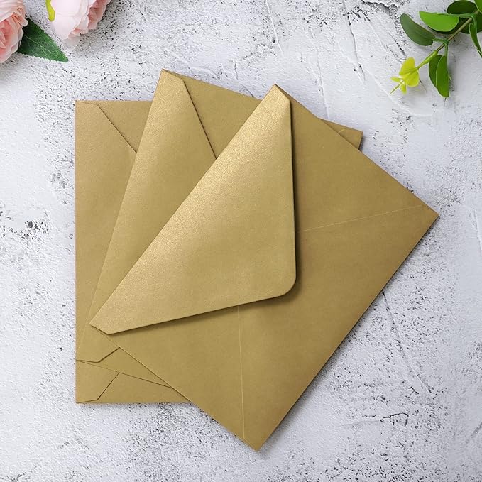 PONATIA 50 PACK A7 Envelopes, 5.25 x 7.5'' Dark Gold Shiny Envelopes For 5x7 Weddings Invitation Cards, Graduation Invite, Acrylic Invitations, Photos…