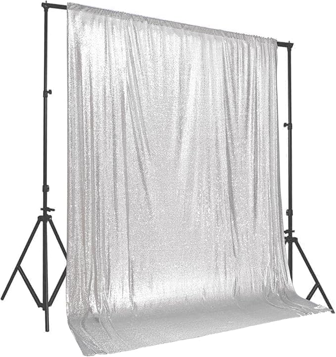 PartyDelight Silver Sequin Backdrop 10Ftx10Ft Photography Wedding Backdrop