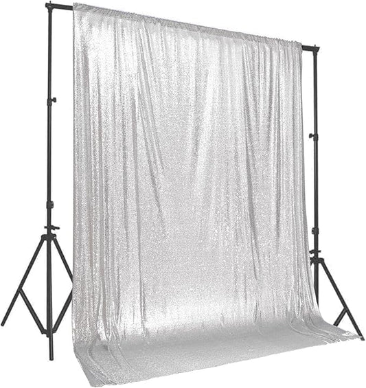 PartyDelight Silver Sequin Backdrop 10Ftx10Ft Photography Wedding Backdrop