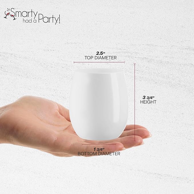Smarty Had A Party 12 oz Wine Glasses Pack of 64 White Stemless Plastic Glasses, Unbreakable Disposable Drinkware for Parties and Events