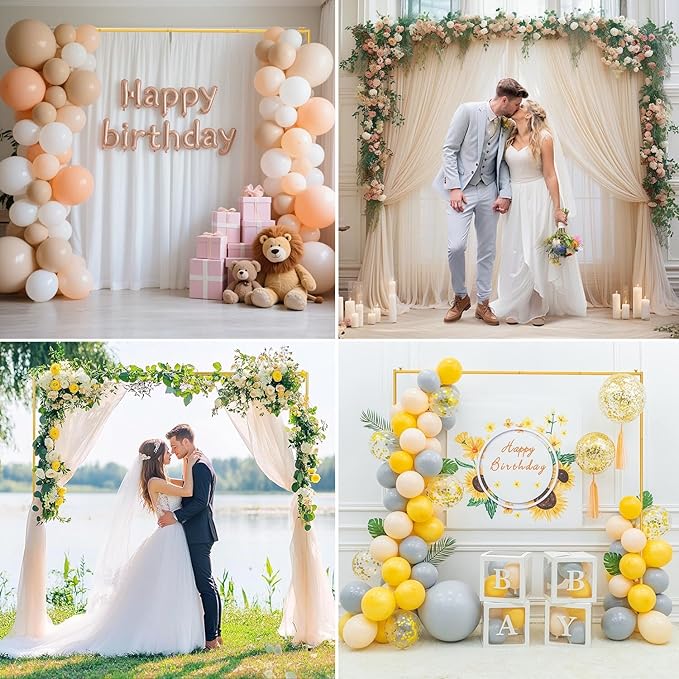 Backdrop Stand, 6.6FT x 6.6FT Backdrop Stand Heavy Duty, Gold Pipe and Drape Stand with Base Square Metal Arch Frame for Wedding, Birthday Party, Baby Shower Decorations
