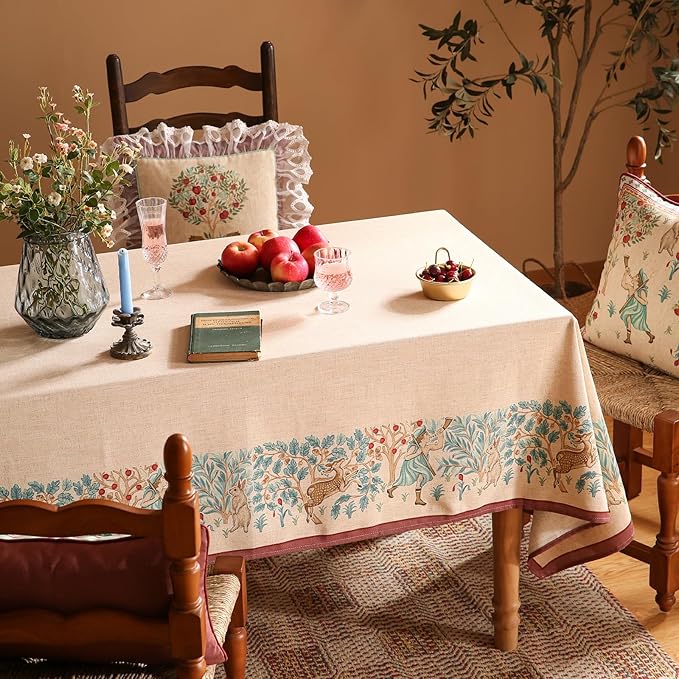 patdrea Designer Beige Rectangle Tablecloth,Vintage French Linen Trees Pattern Table Cloth,Decoration Table Cover for Kitchen Dining Christmas,Thanksgiving,Tea Party,55"x79"-Tatiana D