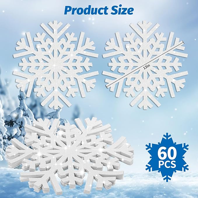 60Pcs Snowflake Paper Placemats Christmas Sliver Glitter Disposable Place Mats Winter Round Sparkle Decorative Table Chargers Xmas Snowflake Decoration for Holiday Festival Dining Tableware