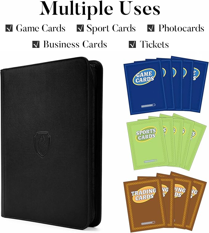 9 Pocket Zipper Card Binder, Fabmaker 360 Trading Card Holder Book, Premium PU Cover Zip Binder for Cards, Durable Side Loading Card Folders Album for MTG, TCG, Game Cards, Sports Cards, Red