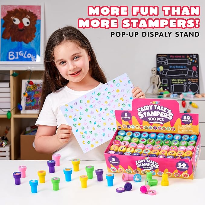 JOYIN 100PCS FairyTale's Stamps for Kids Self-Ink for Party Favor, Teacher Stamps, Kids Treasure Box, Prize for Classroom, Easter Egg Stuffers (50 Designs, Mermaid, Princess, Unicorn Stampers)