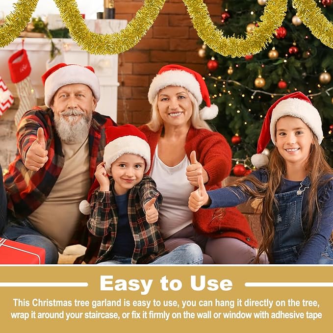 25 Feet Christmas Tinsel Garland, Metallic Twist Wall Hanging Tinsel Backdrop for Parade Floats, Carnival, Birthday, Wedding, New Year Party Decorations (Gold, 4in x 25ft)