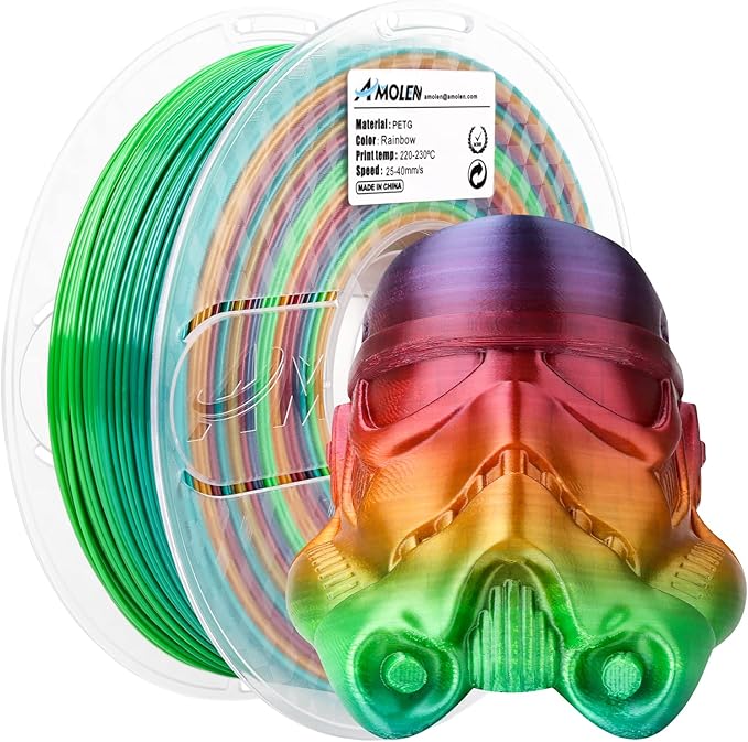 AMOLEN PETG 3D Printer Filament 1.75mm Gradient Rainbow PETG Multicolor Rainbow 1KG/2.2lb