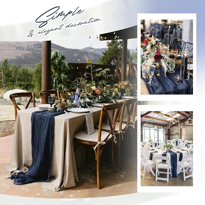 Aktor 4 Pack Navy Blue Table Runner Boho Cheesecloth Table Runner Semi Sheer Gauze Fabric Runners for Wedding Birthday Baby Shower Party Boho Table Decoration（Navy Blue）
