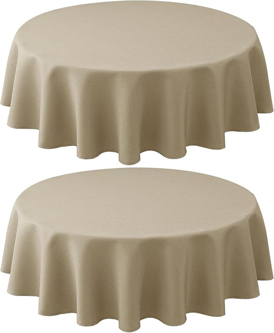 Biscaynebay 2 Pack Textured Fabric Round Tablecloths 60'' for Tables diameters from 28" to 48", Natural Table Cloth Water Resistant Small Folding Table Covers for Dining Kitchen Wedding Parties