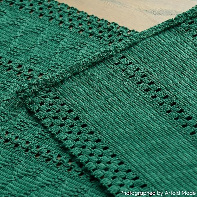 Artoid Mode Dark Green Farmhouse Woven Rustic Hollow Table Runner, Seasonal Holiday Hollow Kitchen Dining Table Decoration for Home Party Decor 12x60 Inch