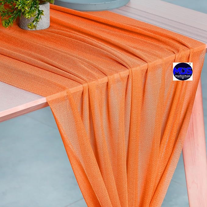 MDS Halloween Chiffon Table Runner - 10 Pack, 29 x 170 Inches, 14ft Each - Sheer Spooky Table Runners for Haunted House Parties, Trick-or-Treat Tables, Witchy Décor, Wedding & Events - Orange