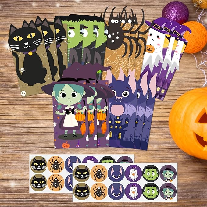 Tikitup Halloween Treat Bags-24pcs Trick or Treat Goody Bags with 24pcs Stickers,Mini Paper Gift Bags for Treats Snacks, Goodie Bags Party Supplies, Holiday Pastries Supplies