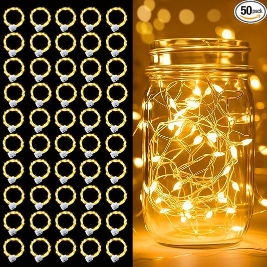 pozzolanas 50 Pack Warm White Battery Operated String Lights - 7ft Waterproof Fairy Lights with 20 LEDs for Home, Mason Jar, Party, Wedding, Halloween, Christmas Decorations