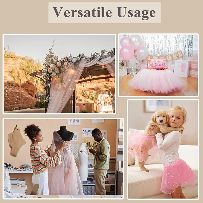 Pink Tulle Fabric Rolls 54 Inch x 10 Yards Large Mesh Tull Bolt for Wedding, Garden Netting, Tutu Skirt, Party Decoration and Craft Supplies