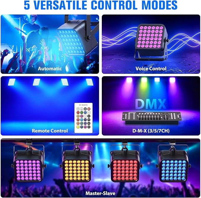 Rechargeable Par Can Lights, 72W RGB 5200mAh Uplights Battery Powered Stage Light, Wireless DJ Lights Sound Activated with Remote & DMX Control for Festivals, Weddings, Bars, Churches, DJ (10 Packs)