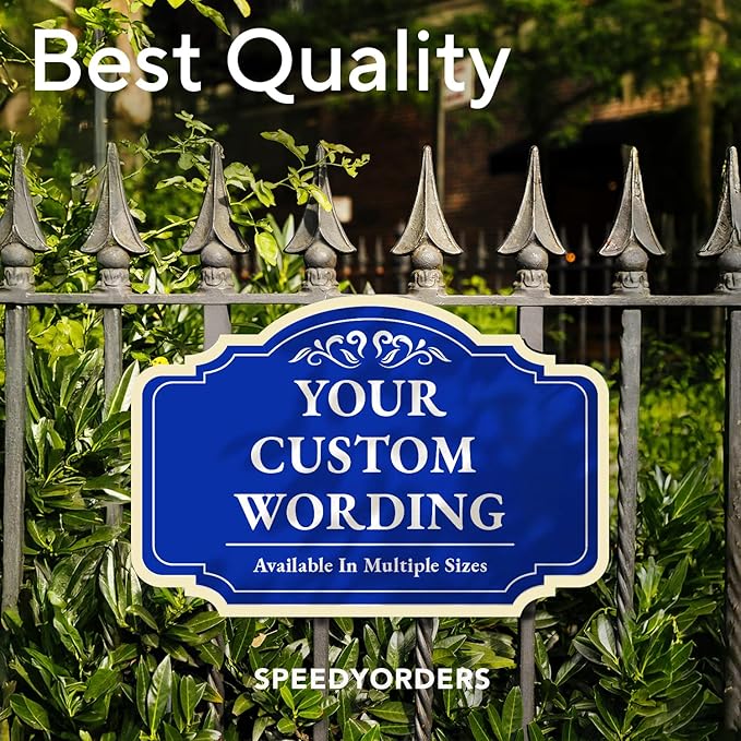 Custom Decorative Outdoor Metal Sign - Personalized Aluminum Driveway Sign, Waterproof, Made In USA - Design 2 Blue Steel 42x28 In