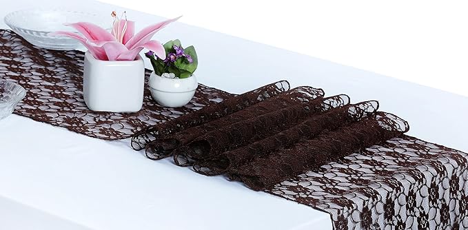 MDS Pack of 20 Wedding 12 x 108 inches Lace Table Runner for Wedding, Decorations for Birthday Parties, Banquets, Graduations, Engagements, and Runners fit Rectangle, Round Table- Coffee