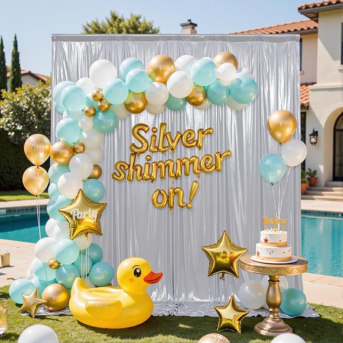 20x10FT Silver Sequin Backdrop - 4 Panels 5x10FT Wrinkle-Free Glitter Drapes for Weddings, Parties & Events