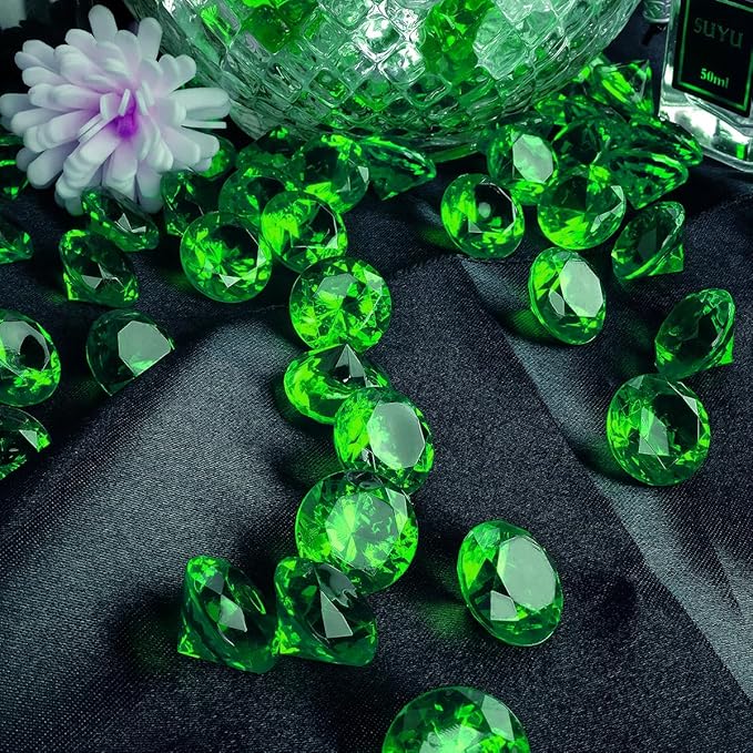 Acrylic Diamond Fake Gems Vase Filler, Babenest 240pcs 3/4 Inch Faux Diamonds Crystals Jewels for Table Scatters Wedding Party Event Arts & Crafts Birthday Decoration Favor (240, Green)