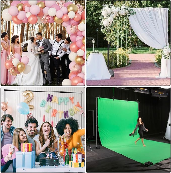 SLOW DOLPHIN Pipe and Drape Photography Backdrop Stand Kit Adjustable Photo Background Stand 10ft x 6.5ft with Metal Base for Parties Weddings Birthday Party Events Photo Booth