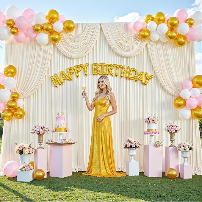 50ft x 12ft Champagne Backdrop Curtains Wrinkle Free Backdrop Curtain for Wedding Parties Fabric Backdrops Drapes Back Drop Cloth Bridal Shower Stage Curtains Wedding Decorations for Reception