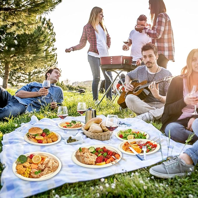 Vplus 300 Pack 100% Compostable Oval Paper Plates 12 inch Super Strong Disposable Paper Plates Bagasse Natural Biodegradable Eco-Friendly Sugarcane for BBQ, Party, Dinner, and Picnic