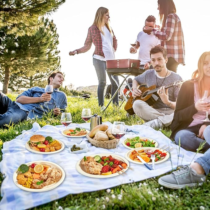 Vplus 100% Compostable Oval Paper Plates 12 inch 125 Pack Super Strong Disposable Paper Plates Bagasse Natural Biodegradable Eco-Friendly Sugarcane for BBQ, Party, Dinner, and Picnic