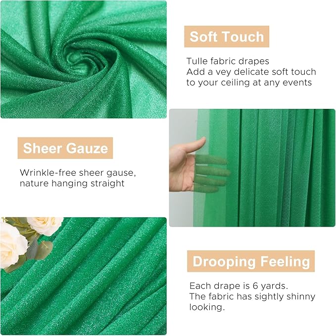 Wokceer Wedding Arch Draping Fabric 6 Panels 28.7" x 20FT Emerald Green Drapes Sheer Fabric Backdrop Arch Draping Fabric for Wedding Ceremony Birthday Party Bridal Shower Decoration