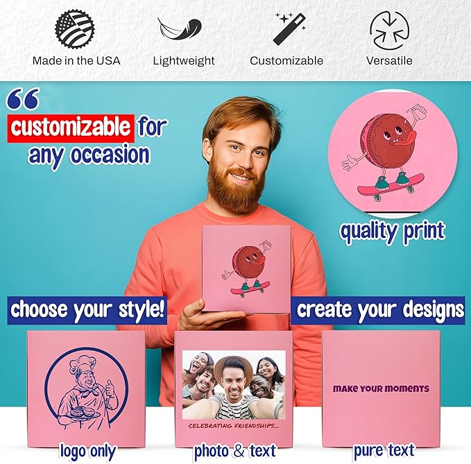 MT Products Custom Printed Pink Cupcake Boxes 8" x 8" x 3" - Personalized Disposable Bakery Boxes