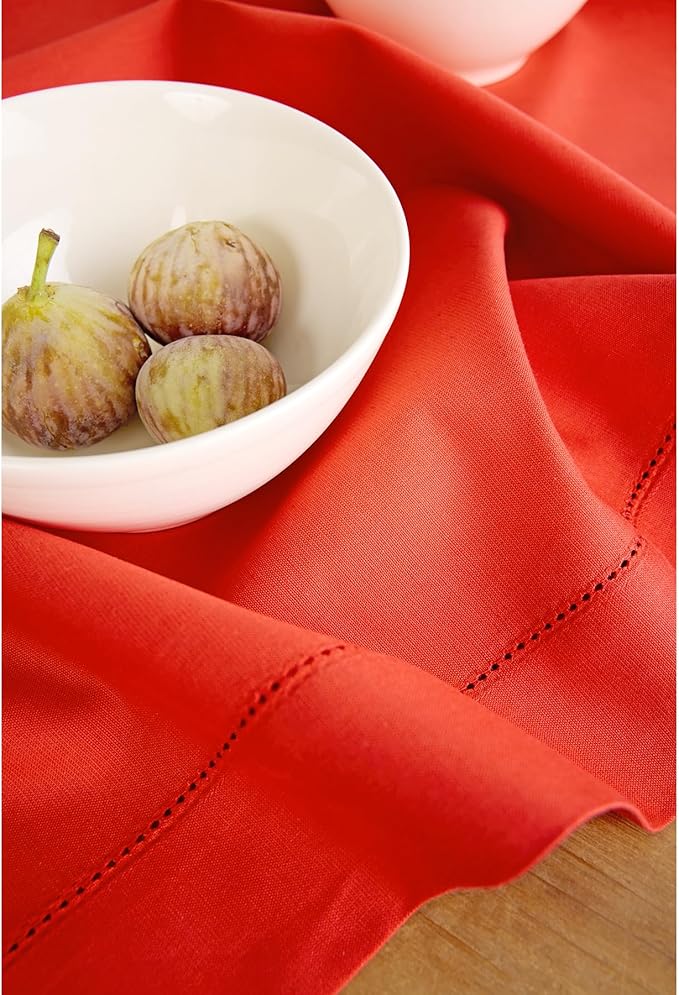 Solino Home Cotton Linen Poppy Red Table Runner 72 Inches Long - Hemstitch Table Runner 14 x 72 Inch for Dresser, Dining, Halloween