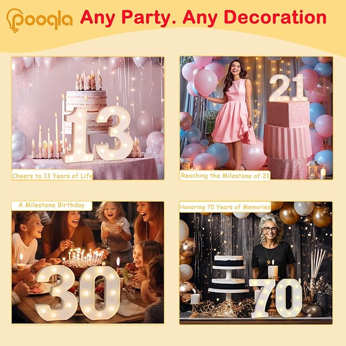Pooqla Decorative Led Light Up Number Letters, White Plastic Marquee Number Lights Sign Party Wedding Decor Battery Operated Number (2)