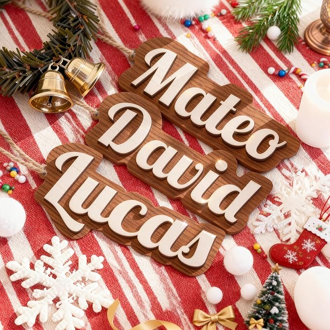 1Pcs Personalized Christmas Stocking Name Tags Custom Wooden Stocking Name Tag Customized Letters Tags Custom Xmas Stockings Hanging Tag Gifts for Christmas Stockings