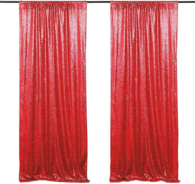 Red Sequin Backdrop Curtain 2FTX8FT 2 Panels Sparkly Backdrop Drapes Polyester Photo for Wedding Christmas Party Decorations