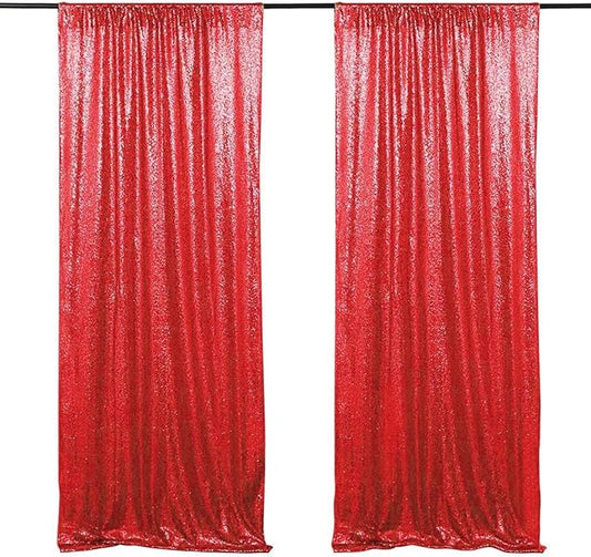 Red Sequin Backdrop Curtain 2FTX8FT 2 Panels Sparkly Backdrop Drapes Polyester Photo for Wedding Christmas Party Decorations