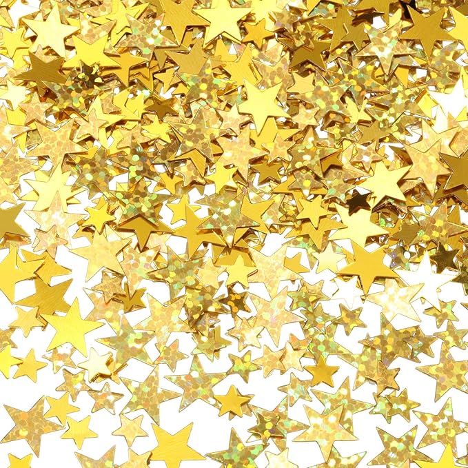 Hestya 60g Star Confetti Glitter Table Confetti Metallic Foil Stars for Party Wedding Festival Decorations(Glitter Gold Set,10mm and 6mm)