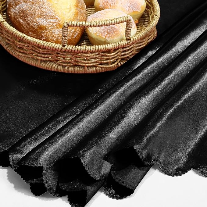 KKJIAF 1 Pack 108 Inch Round Table Cloth, Black Overlay Round Satin Table Cover, Silky Satin Dining Tablecloths for Wedding Buffet Parties Banquet Decoration