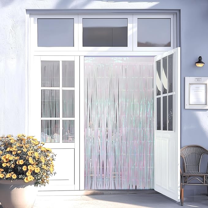 4 Pack White Party Streamers Backdrop Curtains, 3.3x8.2ft Holographic Tinsel Foil Curtain Photo Booth Props for Birthday, Wedding, Holiday Celebration, Bachelorette, Theme Decorations