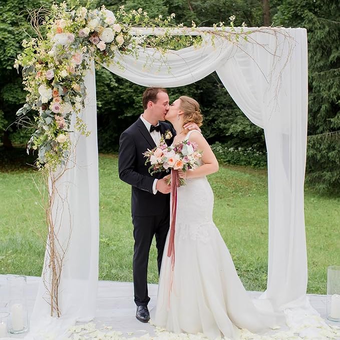 Wokceer White Wedding Arch Draping Fabric Backdrop 28.7" X 20FT Sheer Drapes Fabric for Wedding Arbor Ceremony Birthday Party