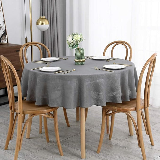 maxmill Lux Faux Linen Tablecloth with Slubby Texture Wrinkle Resistant Anti-Shrink Soft Table Cloth for Kitchen Dining Restaurant Tabletop for Event Holiday Dinner Round 70 Inch Neutral Gray