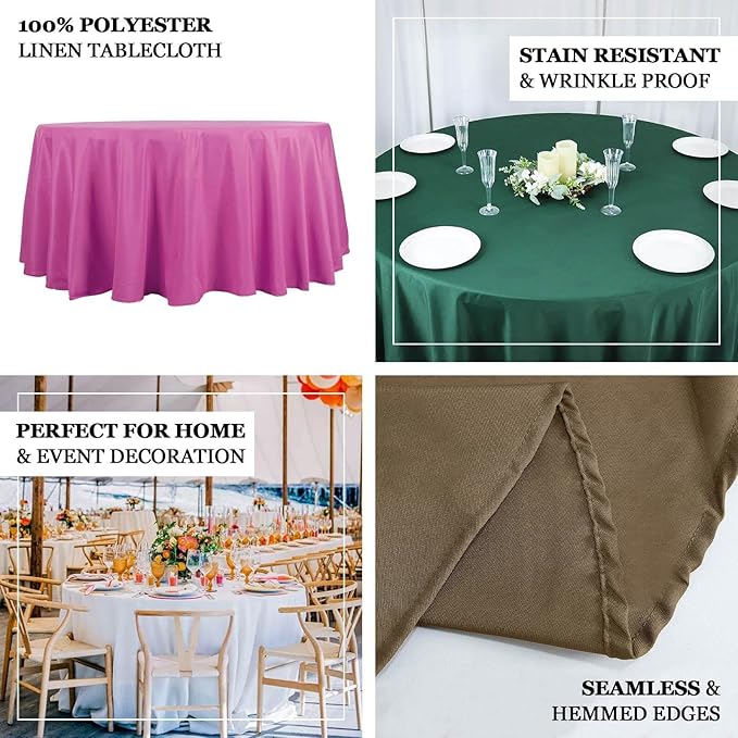 Efavormart Round Tablecloth, 132 Inch Stain & Wrinkle Resistant Washable Table Cloth, Decorative Polyester Fabric Table Cover for Banquet, Wedding, Dining- Blush