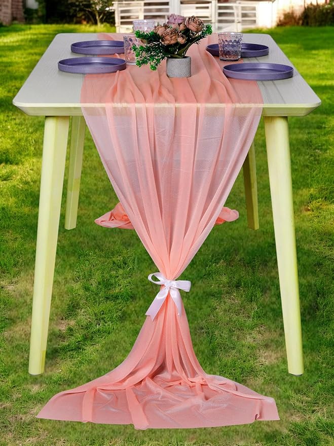 MDS Halloween Chiffon Table Runner - 5 Pack, 29 x 170 Inches, 14ft Each - Sheer Spooky Table Runners for Haunted House Parties, Trick-or-Treat Tables, Witchy Décor, Wedding & Events - Peach
